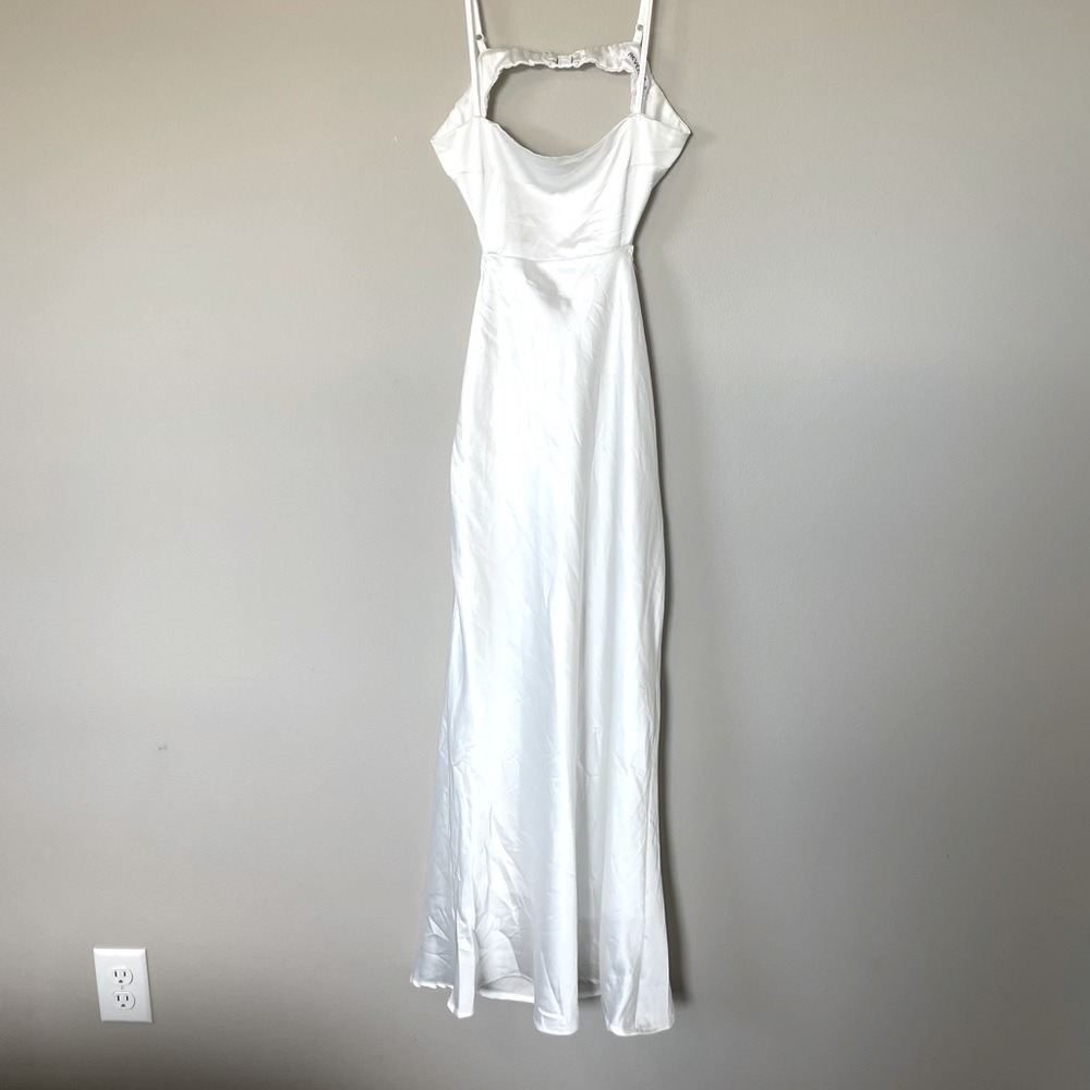 White satin Reverse backless midi dress